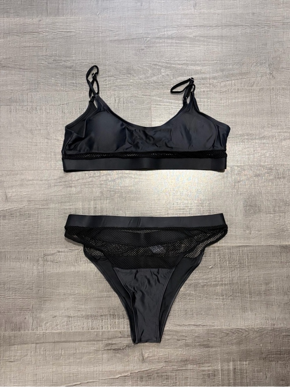 Black Mesh Trim Bikini Set - Women Swim Bikini